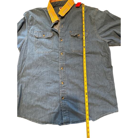 Vintage Wrangler short sleeve button up stretch jeans shirt retro‎ yellow XL wow - Picture 5 of 10